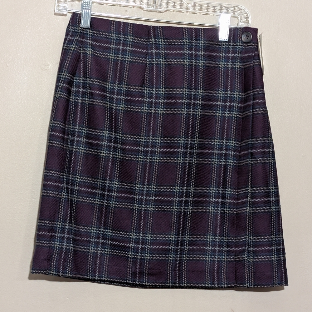 NWT Vintage L.L.BeanButton Closure Plaid Mini Skirt Size 6 Petite,Maroon